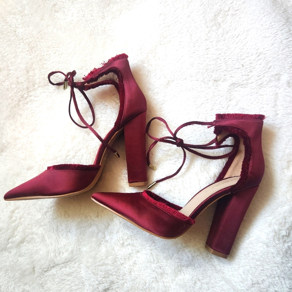 Burgundy Satin Fringe Heel